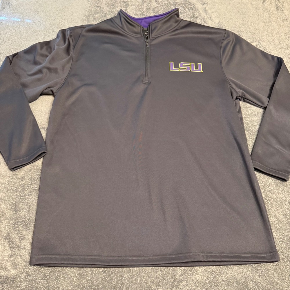 Colosseum LSU Tigers Mens 2XT Quarter 1/4 Zip‎ Pullover Gray Long Sleeve